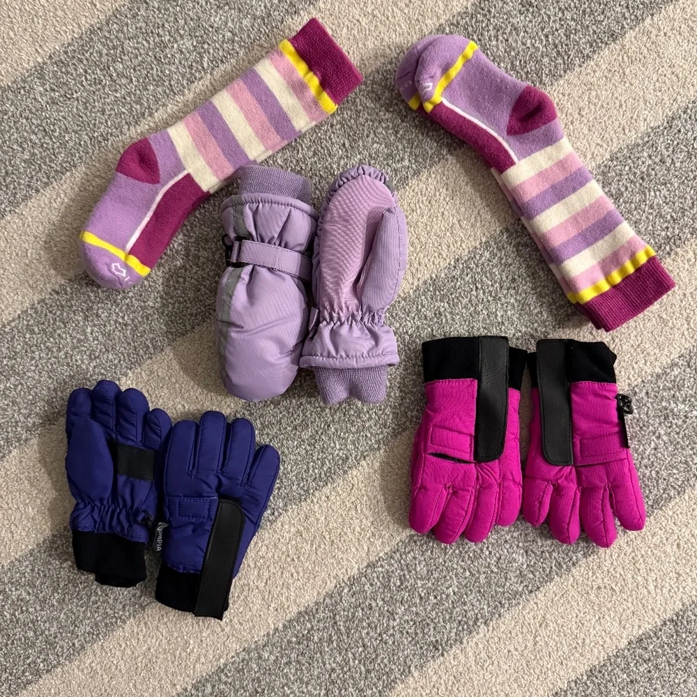 Assortment of Ski Gloves and Socks
